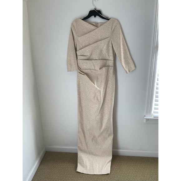 TERI JON Three-Quarter Sleeve Stretch Metallic Ruched Gown - Picture 7 of 16